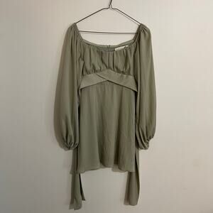 Altar'd State‎ Sage Green Mini Dress Small S Fairy-Core Bishop Sleeve Tie Back
